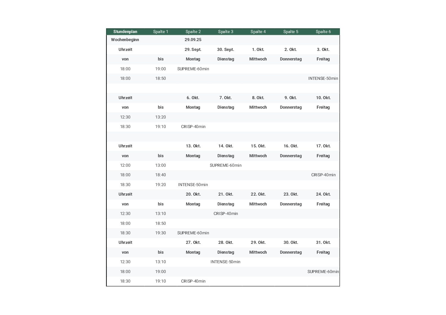Stundenplan SOUL ROW Sep - Oktober 2025 (2) Stundenplan Sep25 SOUL ROW